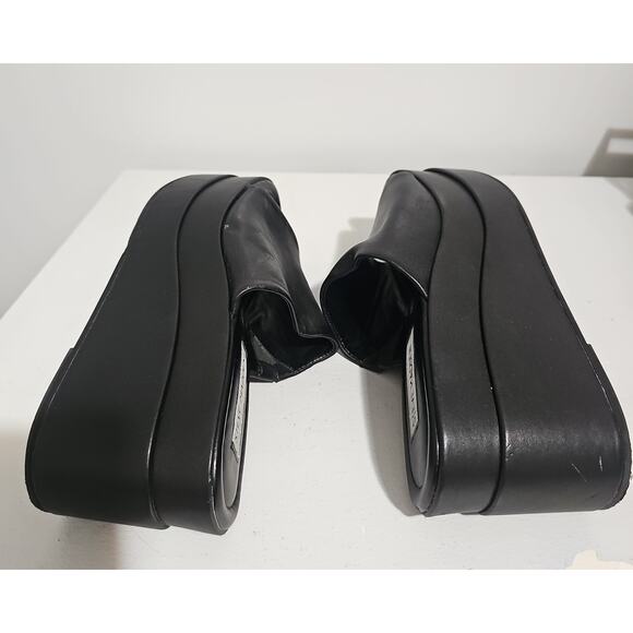 Steve Madden Black Platform Wedge Sandal Womens 7 Slip On Square Toe - Picture 8 of 15